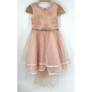 Rare Editions Toddler Girls Rose Gold Lace Dress Flower Girl Size 4 Train